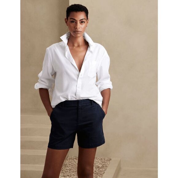 NWT Banana Republic Hamptons Dark Denim Blue Shimmer Shorts 3 1/2" - Picture 1 of 8